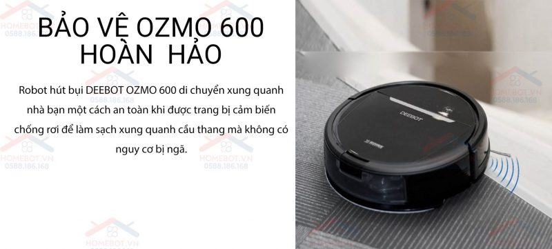 DEEBOT OZMO 600 trang bị hệ thống cảm biến chống rơi.