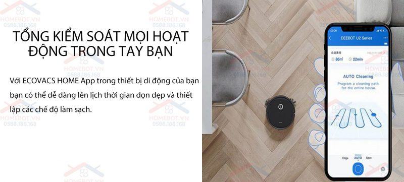 Bạn có thể điều khiển Ecovacs DEEBOT U2 PRO qua smart phone một cách dễ dàng.