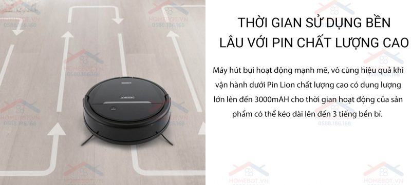 DEEBOT OZMO 600 được trang bị viên pin với dung lượng lớn.