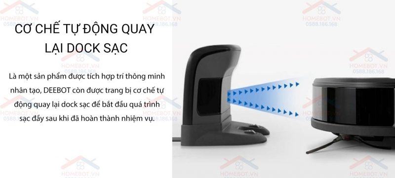DEEBOT OZMO 600 với cơ chế tự động về lại dock sạc.