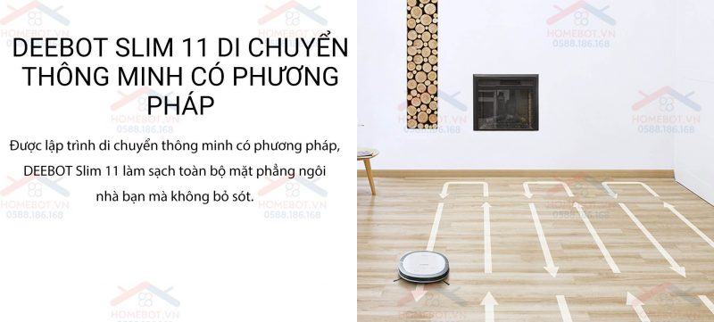 DEEBOT OZMO Slim11 di chuyển có phương pháp.