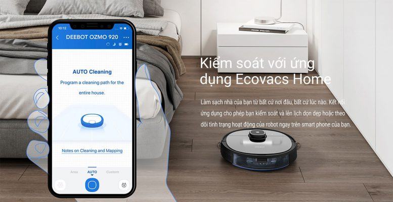 Kết nối với Smart Phone qua ứng dụng Ecovacs Home.