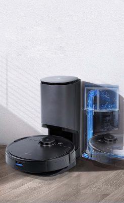 DEEBOT OZMO T8 AIVI PLUS tích hợp thùng rác bên trong dock sạc.