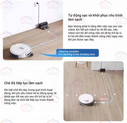 DEEBOT OZMO N8 tự động sạc và khôi phục chu trình làm việc.
