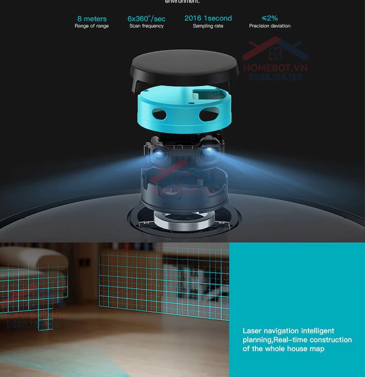 XIAOMI VIOMI V2 PRO laser quét bản đồ chính xác hơn.
