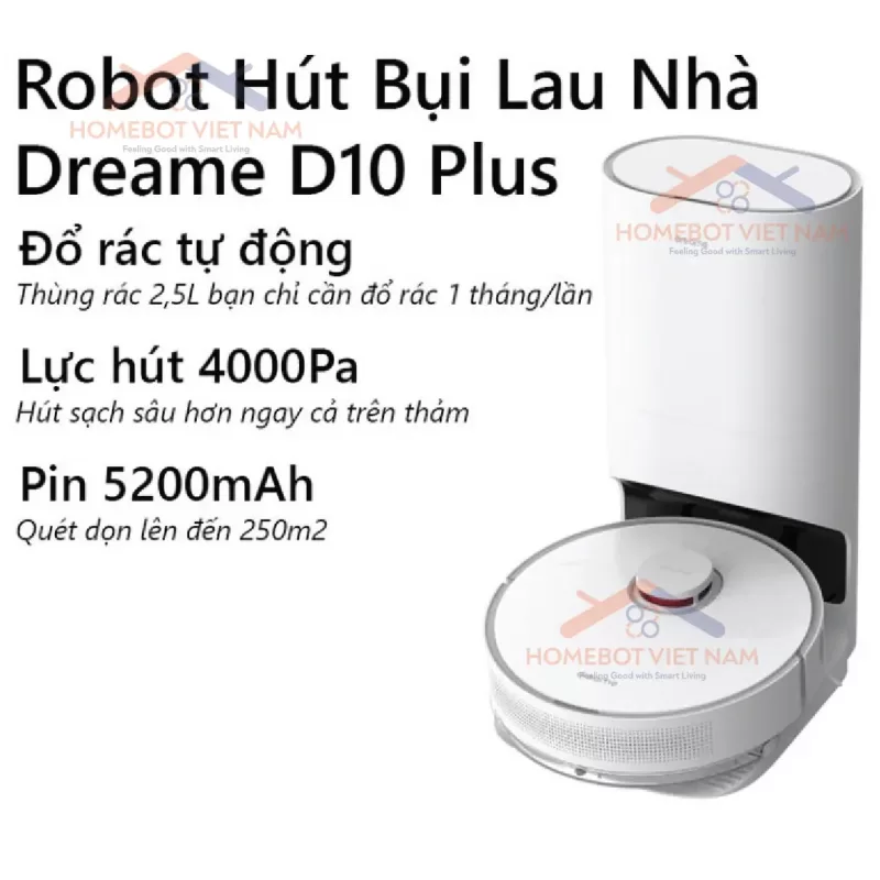 DREAME D10 PLUS trang bị lượng pin cao, lực hút mạnh và thùng rác lên đến 2,5L.