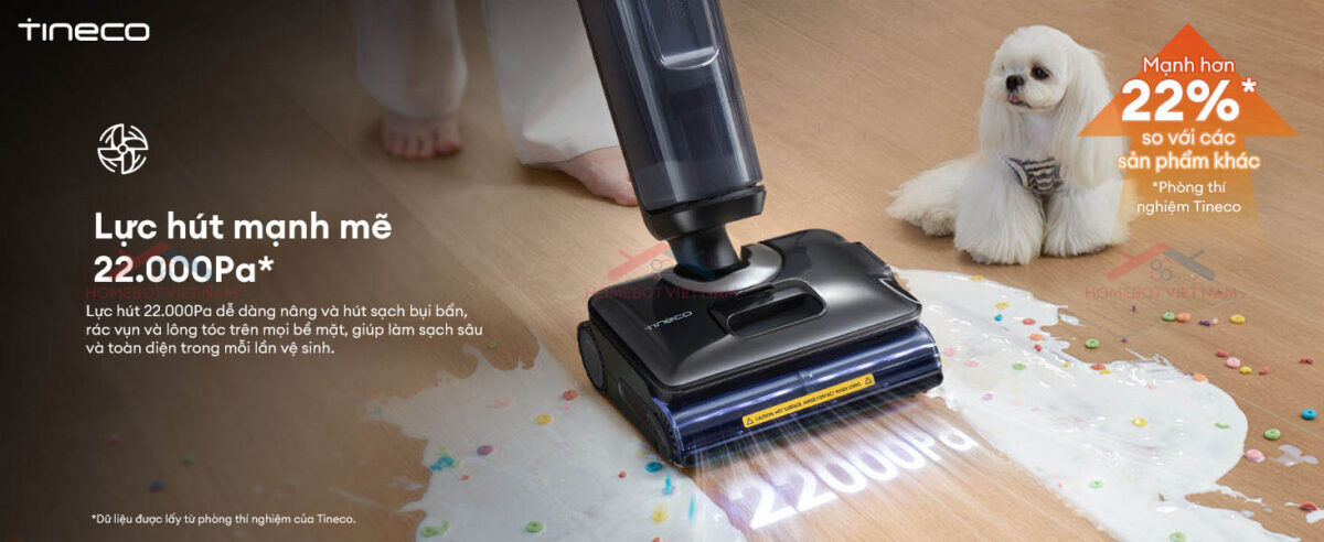 Máy hút bụi lau sàn khô ướt Tineco FLOOR ONE i7 Steam sở hữu lực hút 22.000Pa