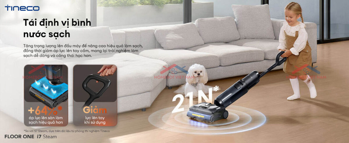 máy hút bụi lau sàn thông minh Tineco FLOOR ONE i7 Steam tái định vị bình nước sạch