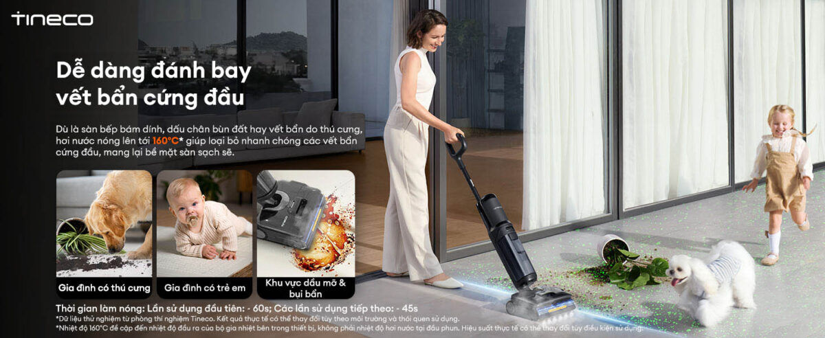 Đột phá công nghệ HyperSteam 160°C, máy hút bụi Tineco FLOOR ONE i7 Steam diệt khuẩn từ hơi nước nóng 160 độ C.