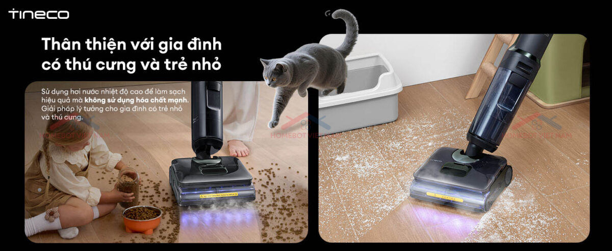 Máy hút bụi Tineco FLOOR ONE i7 Steam đột phá công nghệ HyperSteam 160°C thân thiện với gia đình có thú cưng và trẻ nhỏ